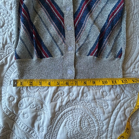 Vintage lurex cardigan Renee Tener for Outlander. Silver w/multi stripe. 70s XS - Picture 10 of 14